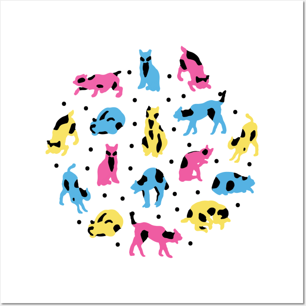 Retro pattern with cartoony cats and polka dots in cmyk over white Wall Art by agus.cami